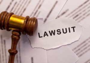 Lawsuit Concept With Gavel and Documents - Out-Of-State Trucking Company